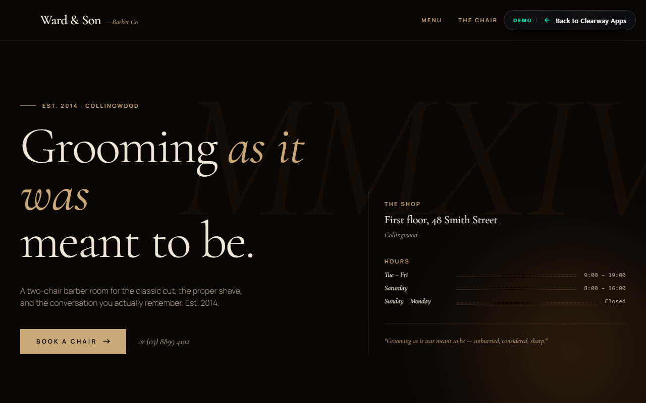 Ward & Son Barber Co., Barber template demo