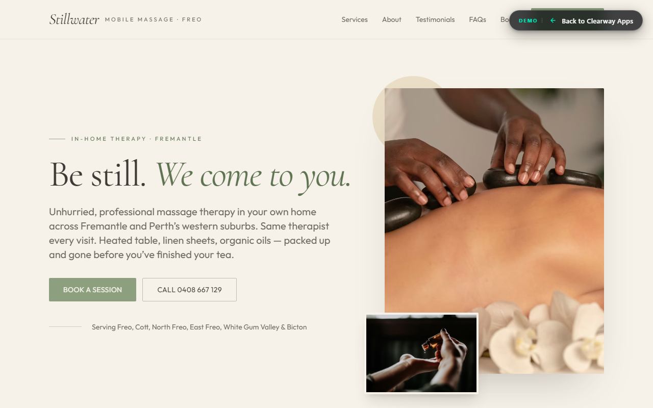 Stillwater Mobile Massage, Mobile Massage Therapist template demo