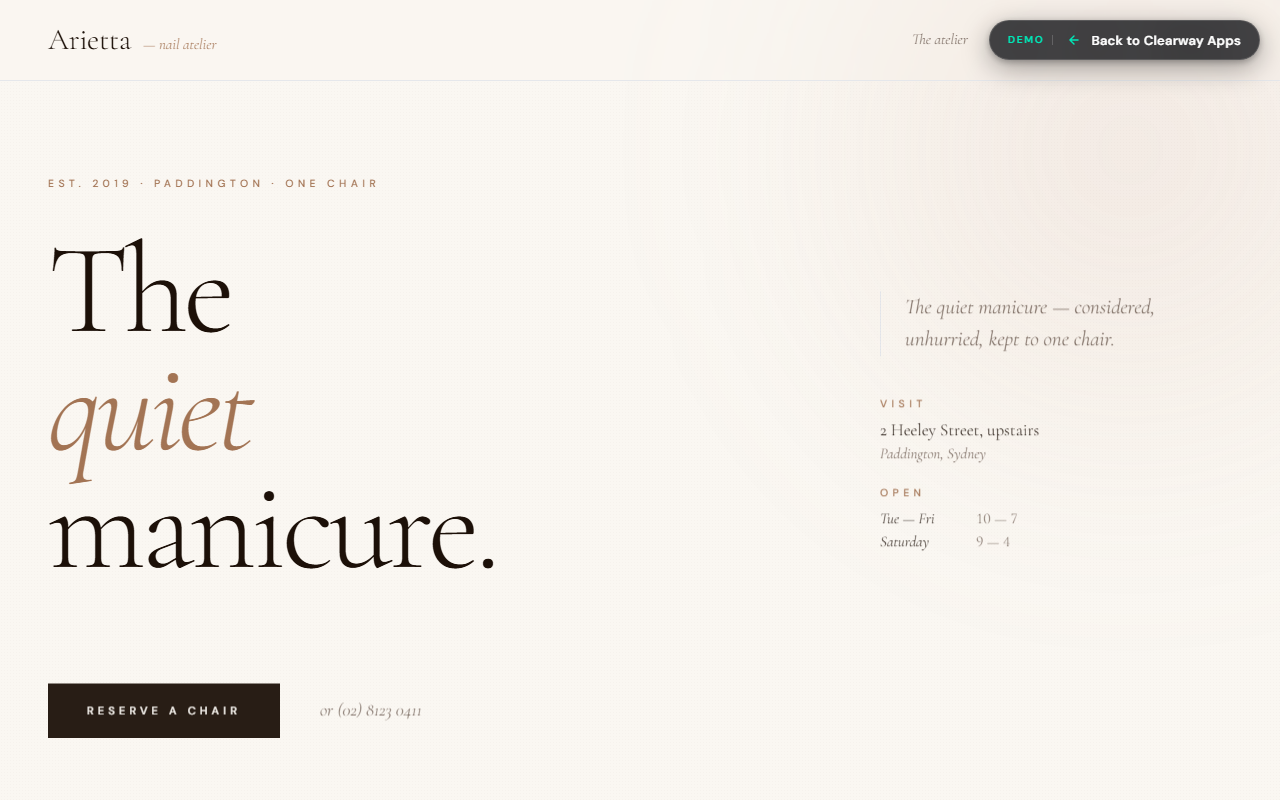 Arietta, Nail Salon template demo