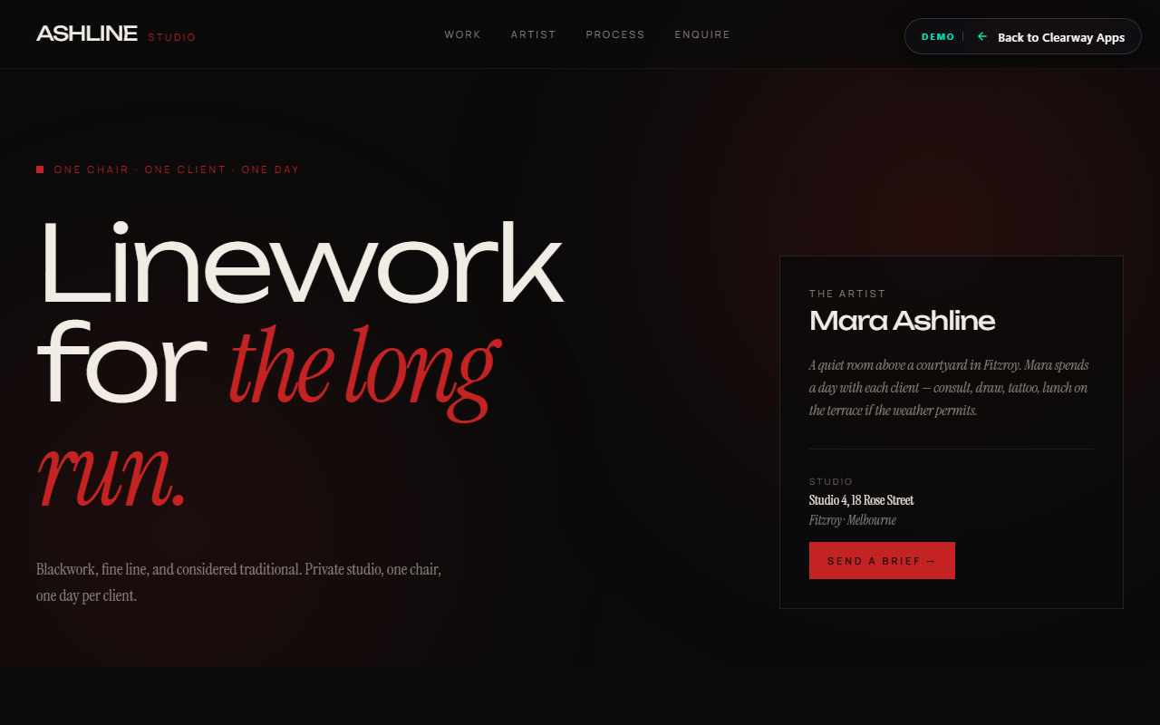 Ashline Studio, Tattoo Artist template demo